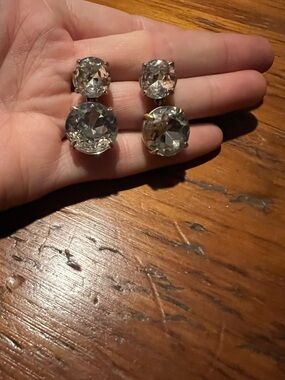 J. Crew Clear Crystal Double-Stud Drop Earrings in Silver-Tone